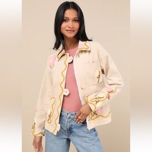 Kerry beige multi corduroy embroidered collared jacket